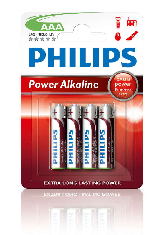 PHILIPS POWER ALKALINE BATTERY LR03P4B MICRO/AAA X4
